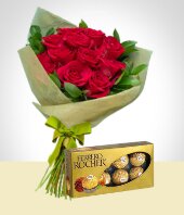 Festividades Prximas - Combo Tradicin: 12 Rosas + Chocolates Ferrero Rocher