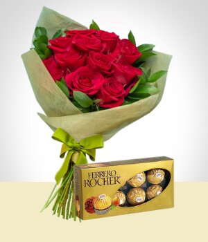 Flores a Guatemala Combo Tradicin: 12 Rosas + Chocolates Ferrero Rocher